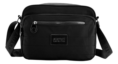Cartera Bandolera Microfibra Tira Larga Agarrate Catalina Negro Negro Plata Negro