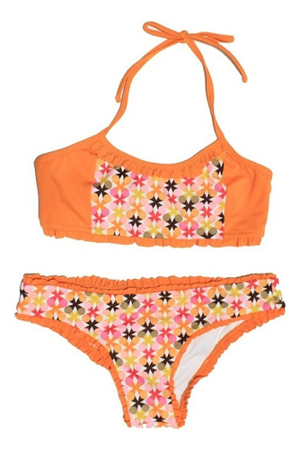 Traje De Baño De Niña Dos Piezas Estampado  Naranja Ref. 03