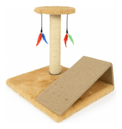 Arranhador Para Gatos Poste Brinquedo Rampa 2 Andares Sisal Cor Bege
