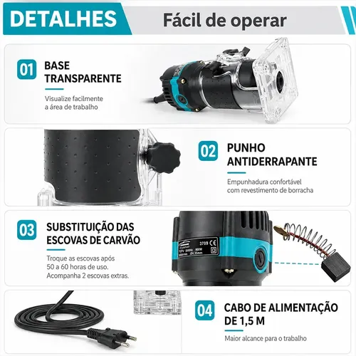 Tupia Elétrica Fixitfast 800W 15 Acessórios Para Madeira e