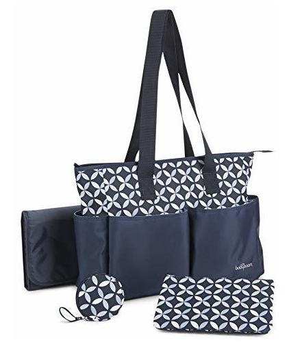 Baby Boom Ivy 4piece Tote Diaper Bag Set, Navy, One Bh1t1