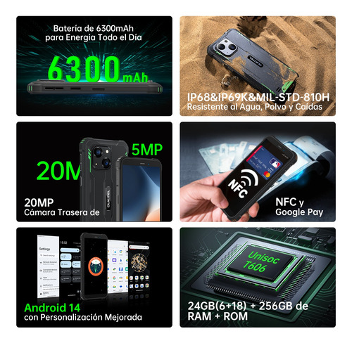 Oukitel Wp32pro Teléfono Celular Inteligente Dual Sim 24(6+18)+256gb Expansión De 1tb 6300mah 6.0in Hd Ip69k Impermeable Rugged Smartphone Faceid/nfc