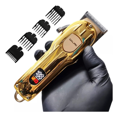 Máquina De Cortar Cabelo Barba Bigode Profissional Sem Fio Cor Dourado Recarregável