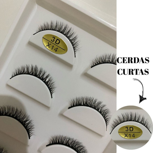 Cartela Com 5 Pares De Cílios Postiços 3d X14 Cerdas Curtas