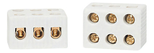 Conector De Porcelana 6mm 30a/600v, 3pólos -  5 Unidades Cor Branco