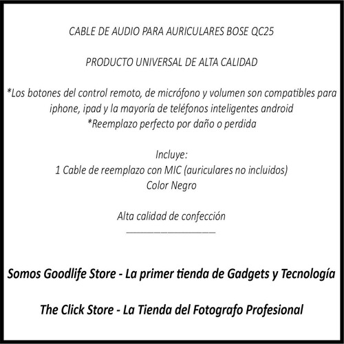 Imagen 5 de 7 de Cable Audio Auricular Bose Qc25 Qc35 Oe2 I Con Mic Microfono