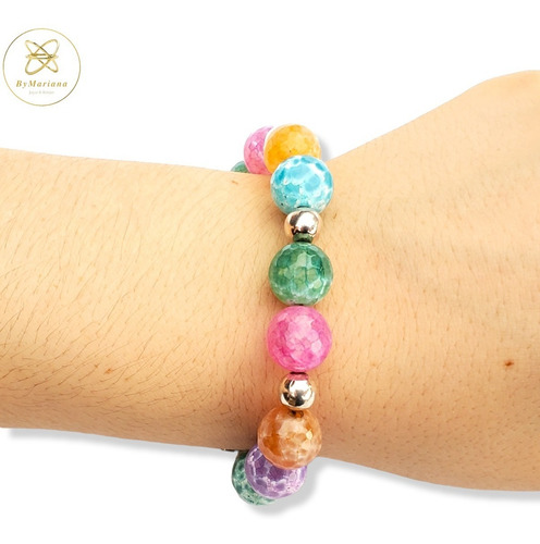 Imagen 6 de 8 de Pulsera Plata C/piedras Naturales De Colores Cierre Love