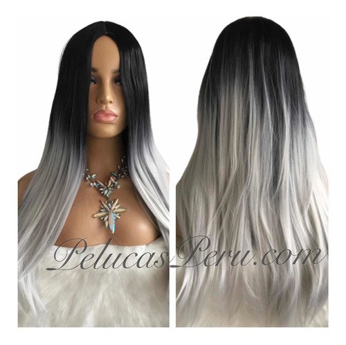 Peluca Gris Cabello Negro Micropiel Maquillaje Extensiones