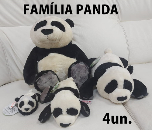 Familia Panda Real Mania De Pelúcia 4 Peças Com Selo Inmetro