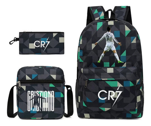 Conjunto De Tres Piezas De Mochila Azul Cr7 Football Star