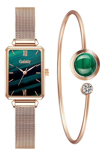 Reloj De Pulsera Mujer Verde Con Correa Malla Estilo Elegant