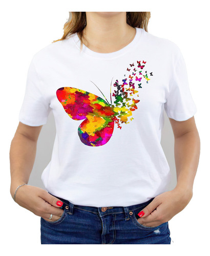 Polera Estampada Dama 100%algodón Mariposas De Colores 590