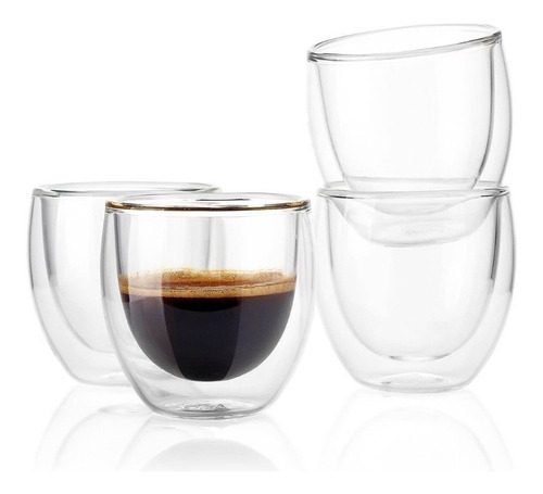 Pack 4 Vasos De Vidrio Doble Pared Té Café Sin Asa 250ml