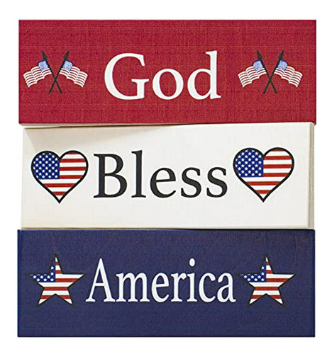 Señales - Jennygems God Bless America | Wooden Block Set Of 