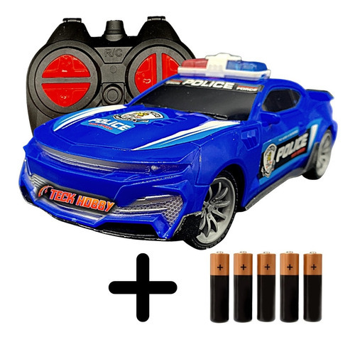 Carro Policia Carrinho Controle Remoto Viatura + Pilhas Cor policia Azul