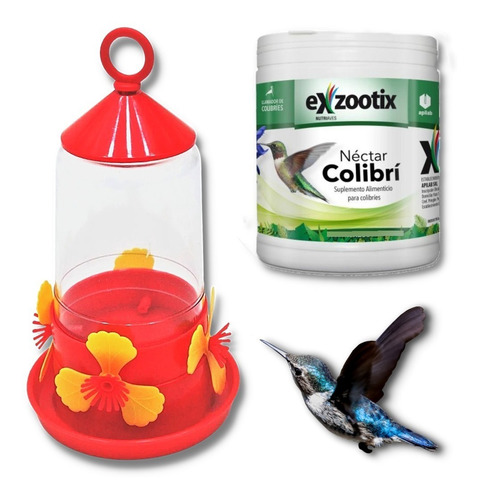 Combo Bebedero Elpe + Nectar Exzootix Aves Colibri Picaflor 