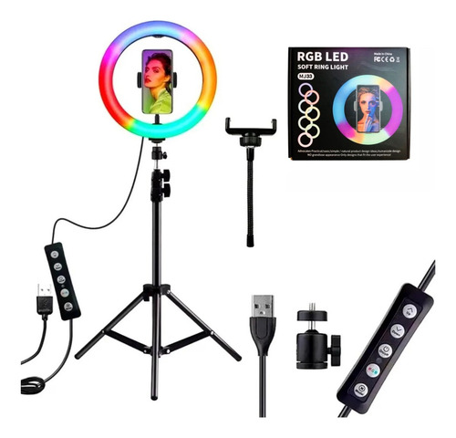 Aro De Luz 12 Pulgadas (30cm)rgb Con Tripie Maquillaje Estructura Negro Luz Rgb
