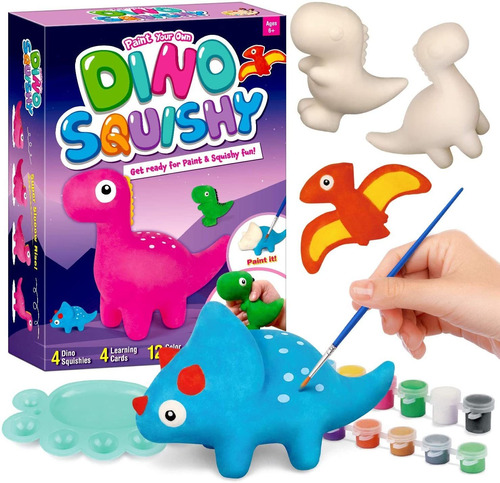 Dino Squishy Kit De Pintura Pinte 4 Grandes Dino Squish...