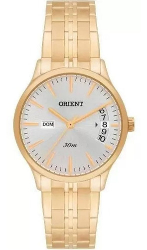 Reloj Orient dorado resistente al agua para mujer, color de fondo blanco
