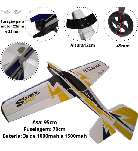 Aeromodelo Elétrico Acrobático Sbach Isopor T5 Perfilado 95cm Horizon Com Linkagem Trem De Pouso Cor Amarelo