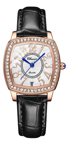 Reloj De Cuarzo Elegante Para Mujer Correa De Cuero Con Diam