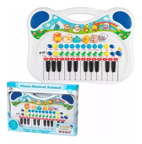 Piano Teclado Musical Infantil Bebe Sons Animais Eletronico azul