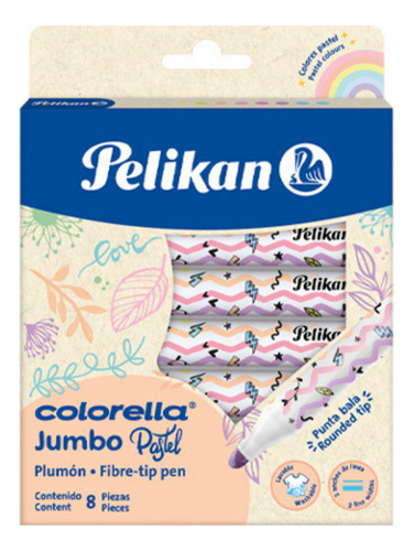 Marcador Colorella Pastel Jumbo Punta Bala 8 Uni Pelikan