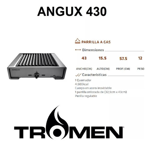 Parrilla Plancha Acero Inoxidable A Gas Tromen Angux 430