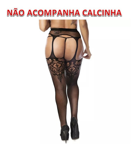 Imagem 2 de 8 de Meia Calça Liga Arrastão Decorada Com Abertura Intima