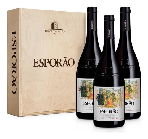 Vinho Esporão Reserva Tinto 750ml Kit 03 Un Na Caixa Madeira