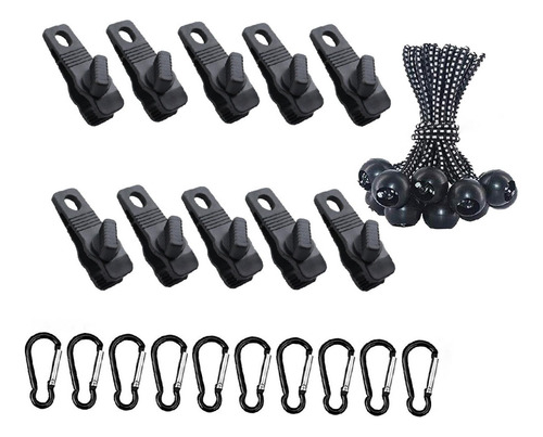 30x/set Clips Para Lona Cuerda De Punto . Mosquetón Negro