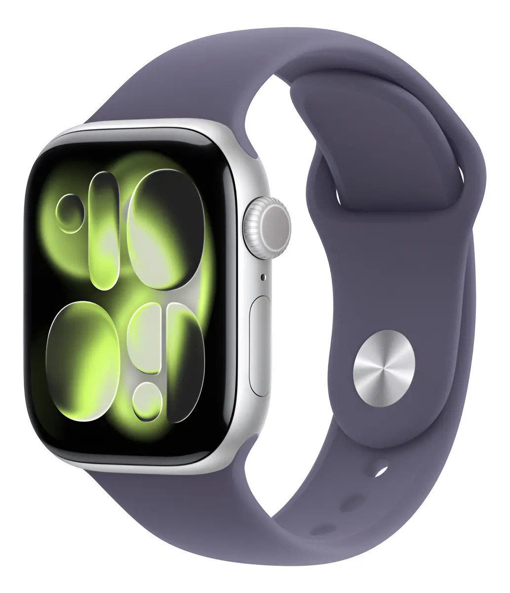 Apple Watch Series 11 GPS - Caixa prateada de alumínio – 42 mm - Pulseira esportiva roxo-névoa – M/G
