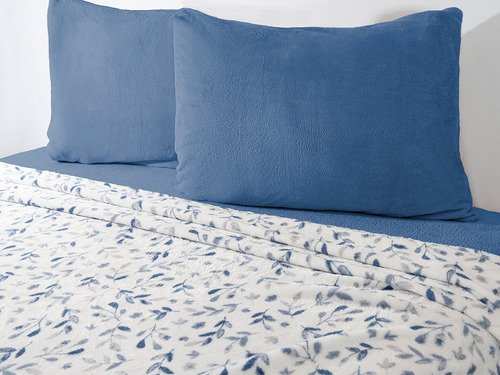Juego De Sábana Flannel Toronto Azul King Size Azul