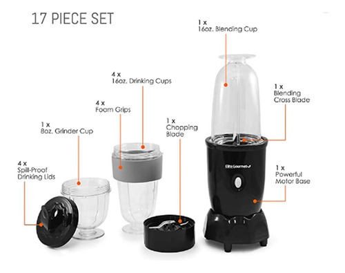 Licuadora Portatil Nutrinatural Bullet Elite 17 Pz