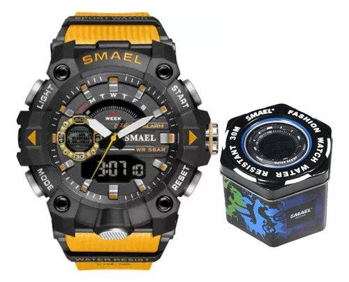 Reloj Deportivo Smael 8040 Naranja Hora Doble Cronometro 50m