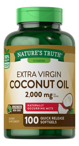 Aceite De Coco Extra Virgen 2.000 Mg - 100 Cápsulas Blandas