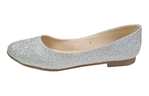 Flats Plata Brilloso Diamantina Balerina Casual Dama