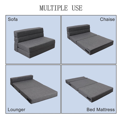 Sofá Cama Plegable Viscoelástico Tipo Futón Gris Oscuro