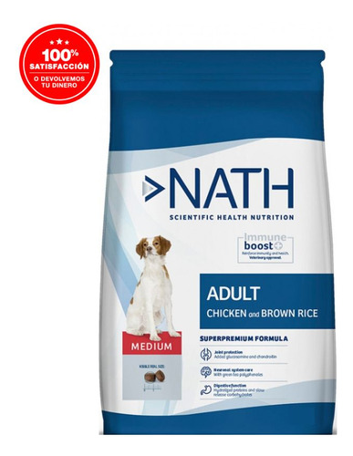 Nath Comida Alimento de Adulto Medium Sabor Pollo Y Arroz Integral 3 Kg para Perros