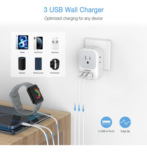 Adaptador De Enchufe Tessan Us A La India Tipo D Con 4 Tomas