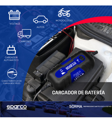 Imagen 2 de 12 de Cargador De Bateria Para Auto Sparco Carga Inteligente 12v