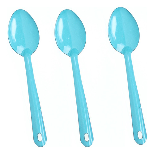 Juego 3 Cucharas De Peltre De 26 Cm Colo Azul Turquesa Mango Azul/turquesa