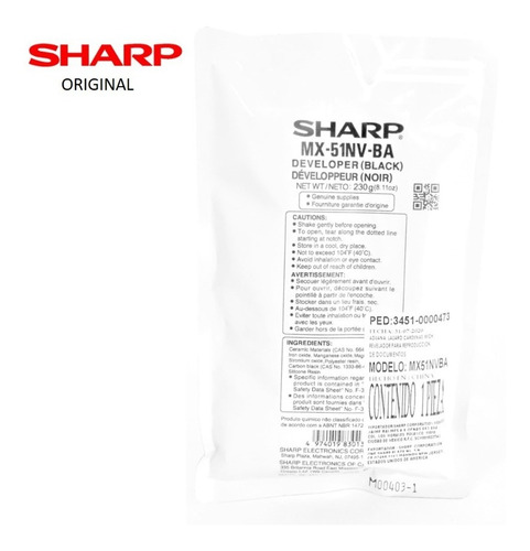 Imagen 2 de 2 de Sharp Revelador Mx51nvba / Mx4110 4111 4140 4141 5110 5111n