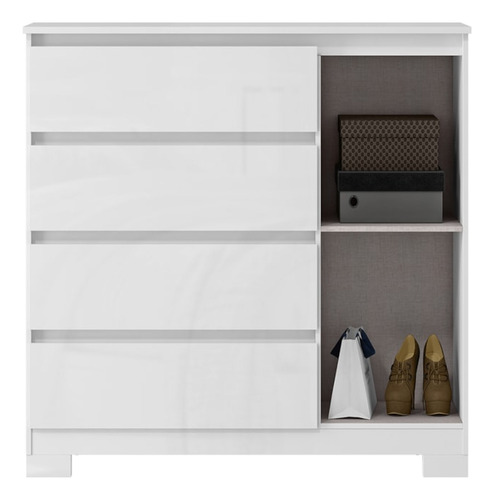 Comoda 4 Gavetas 1 Porta 100 Cm Veg Co028 Branco Neve Mxm