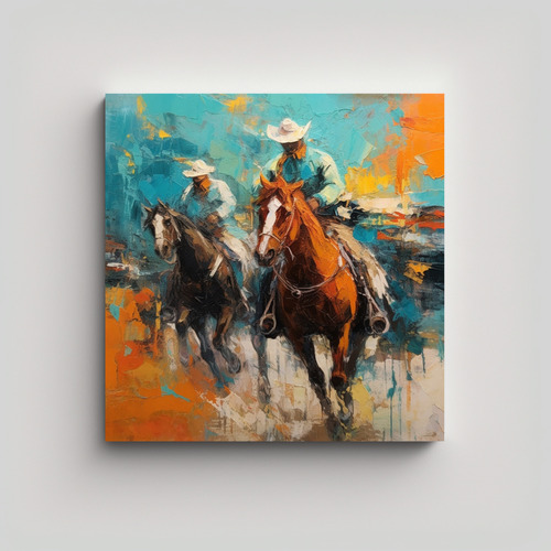 40x40cm Cuadro De Vaqueros Y Caballos En El Oeste Flores