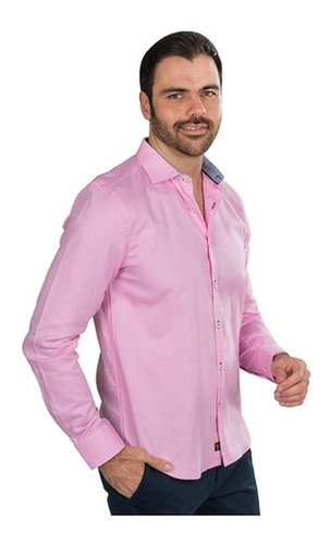 Camisa Hombre Slim Fit Casual Rosa Claro