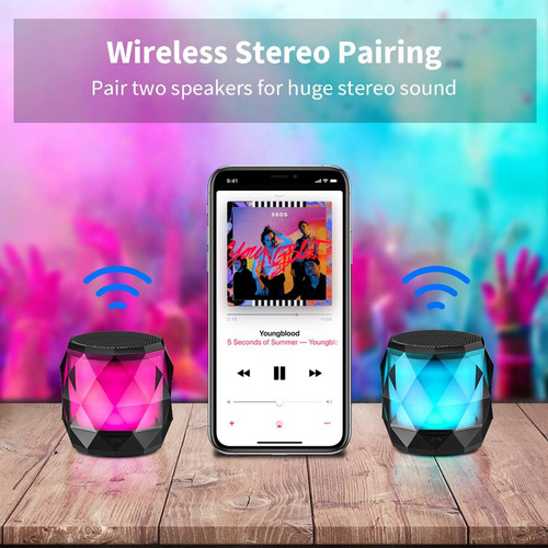 Altavoz Bluetooth Portátil Con Luces, Luz Nocturna Inalámbri