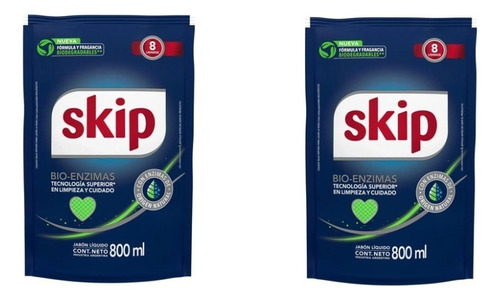 Pack X2u Skip Jabón Liquido Repuesto Doypack X 800ml