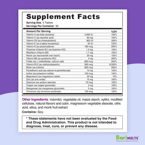 Barimelts Multivitamin Dietary Supplement 60 Tablets Sabor N/a