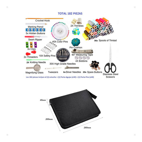 Completo Set De Costura Costurero + 36 Rollos Total 182 Pzas - Otec